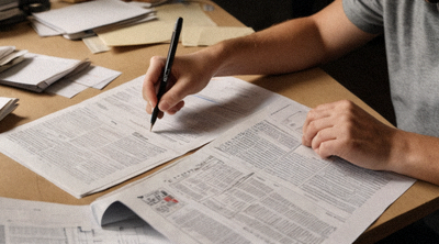体育新闻编辑现场记者整理赛事稿件与数据资料的场景